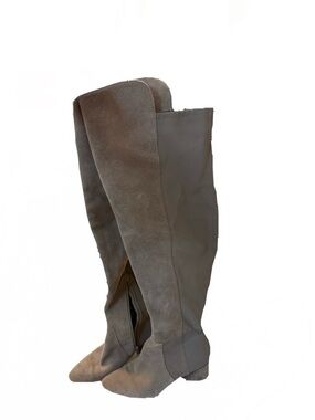 Tall Suede Over-The-Knee Boots in Taupe